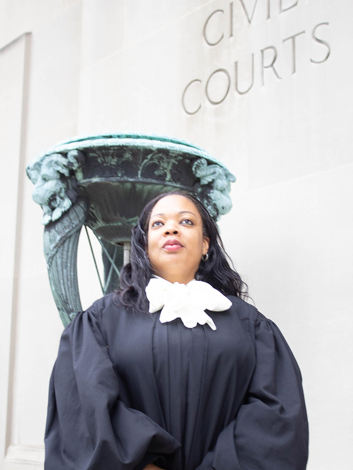 Nicole Colbert-Botchway outside the Civil Courts building. Nicole Colbert-Botchway outside her courthouse.