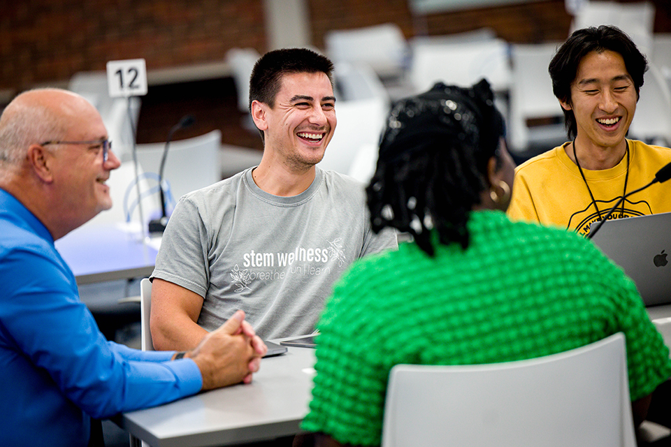 Anthony Breitbach, Ph.D., teaches a class in interprofessional education on Oct. 2, 2023