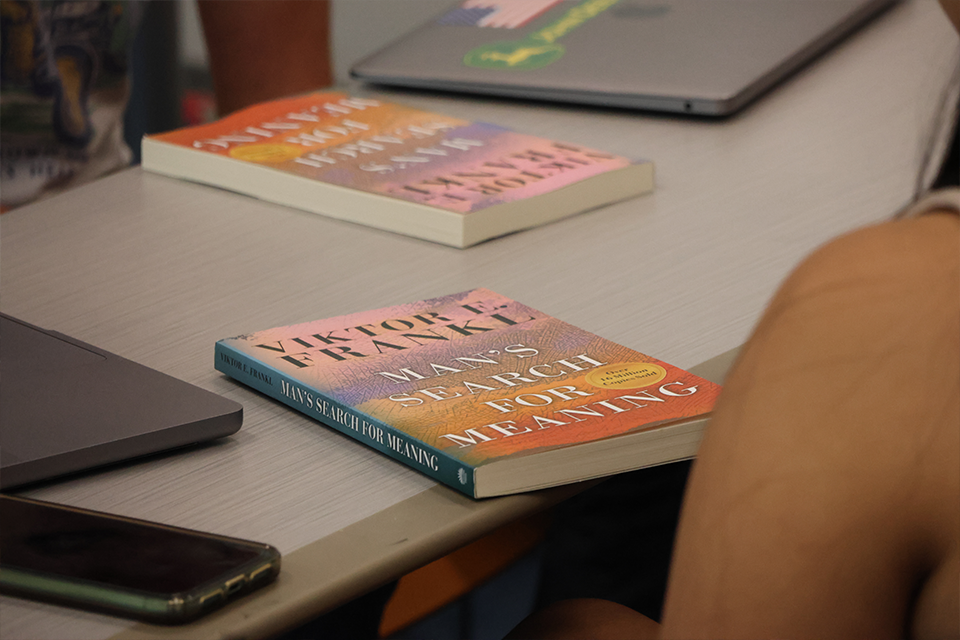 A copy of Man's Search for Meaning by Viktor E. Frankl.